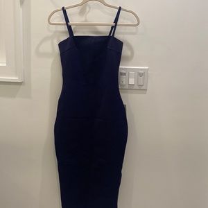 Navy Square Neck Cocktail Sheath Dress